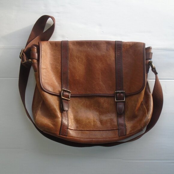Fossil Mens Laptop Messenger Bag Leather Brown (For dogpant Only!) - Picture 1 of 7